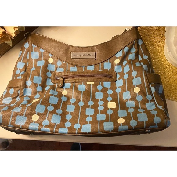 Petunia Pickle Bottom Handbags - Petunia Pickle Bottom Brown Blue‎ Zipper Pockets Diaper Bag Faux Leather